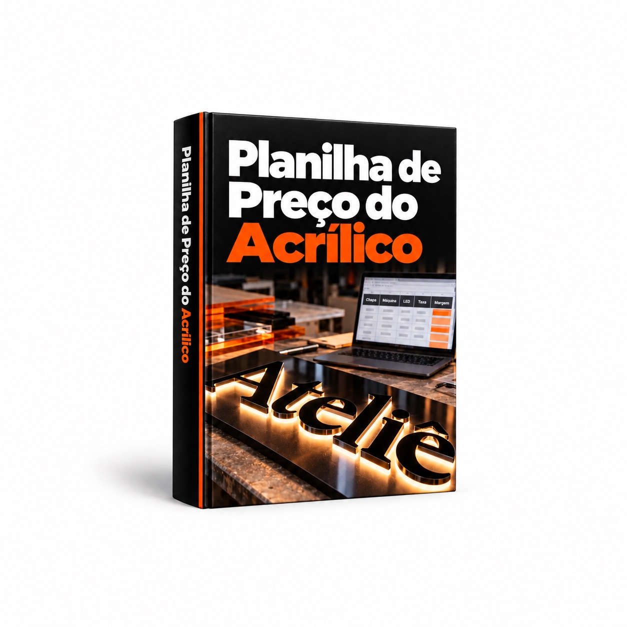 Mockup ilustrativo do livro digital Planilha de Preço do Acrílico