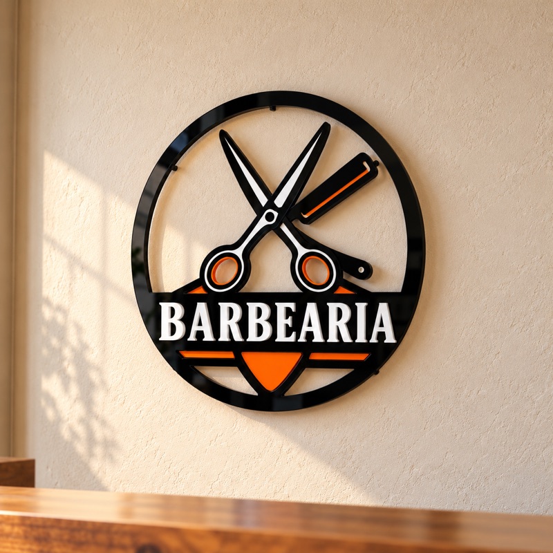 Letreiro de barbearia em acrílico preto