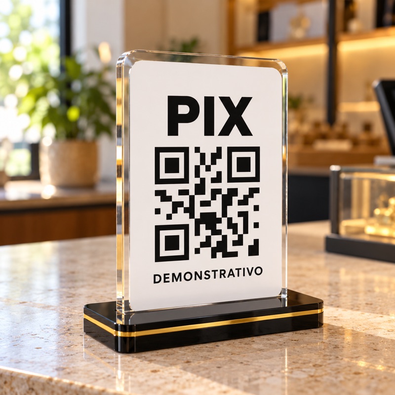 Display de QR Code Pix em acrílico, código demonstrativo