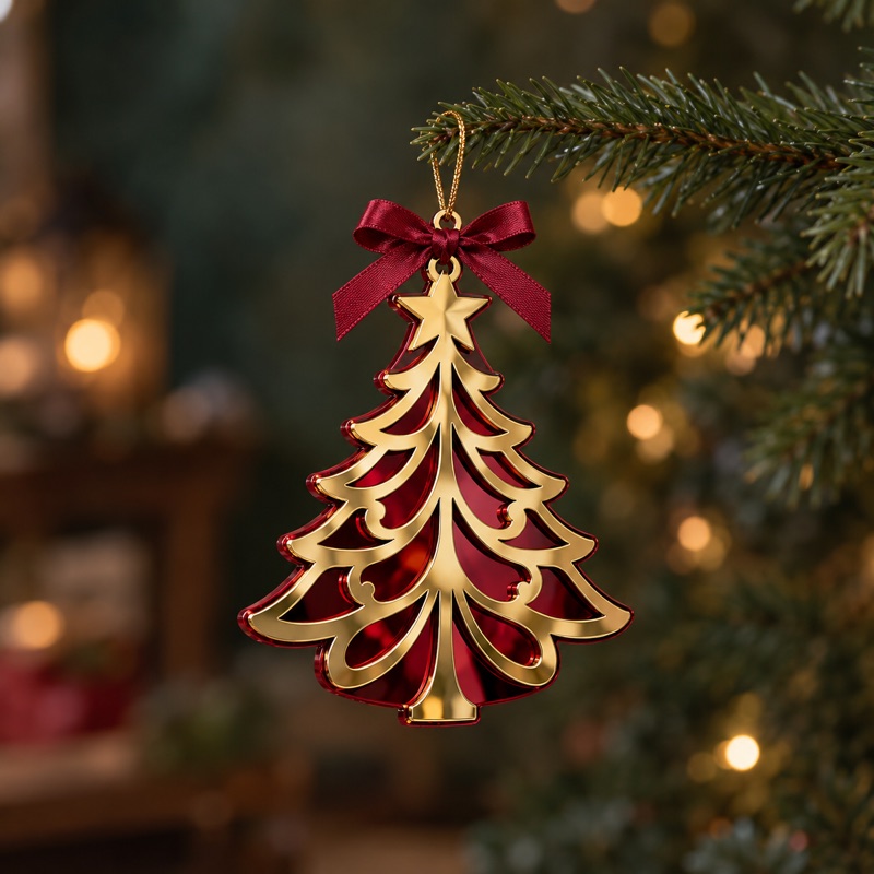 Enfeite de Natal em acrílico espelhado dourado e vermelho